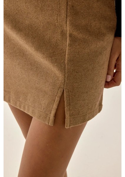 Kadın Yüksek Bel Mini Etek Brown