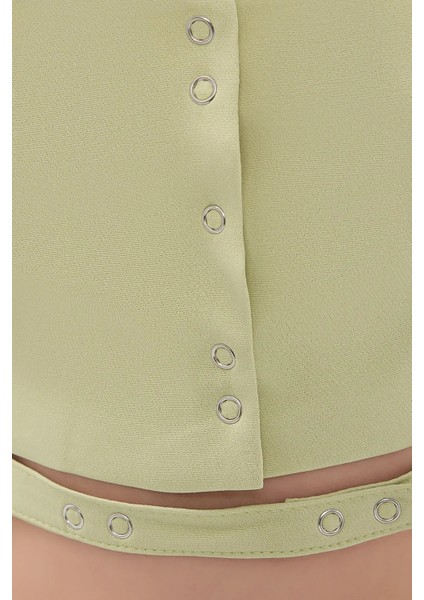 Kadın Kemer Detaylı Düğmeli Kare Yaka Kamu Tank Top Green indirimleri