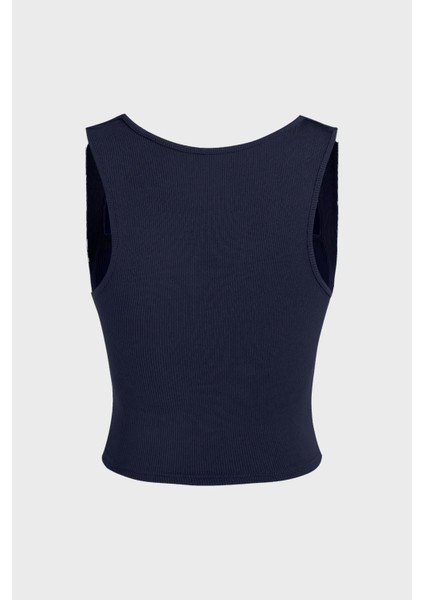 Kadın Drape Kare Yaka Bluz Blue