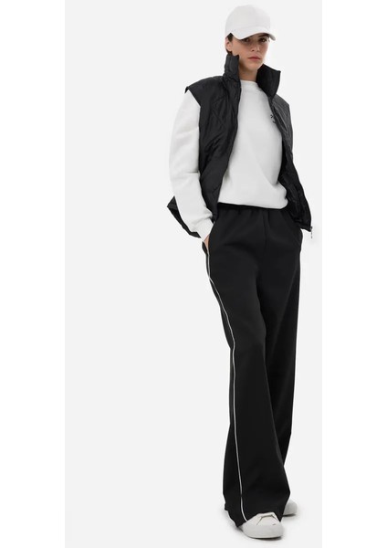 Kadın Kontrast Detaylı Geniş Kesim Elastik Bel Pantolon Black fiyatları