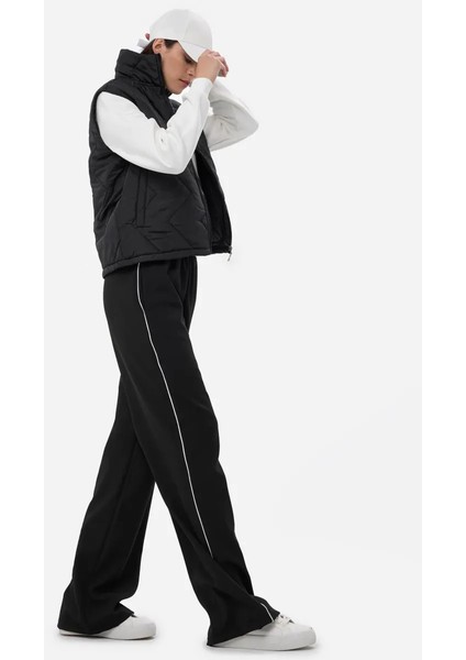 Kadın Kontrast Detaylı Geniş Kesim Elastik Bel Pantolon Black modelleri