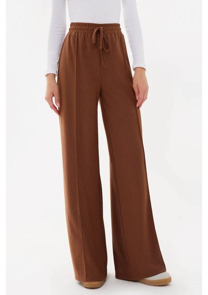 Kadın Geniş Paça Lastikli Jersey Pantolon Brown fırsatları