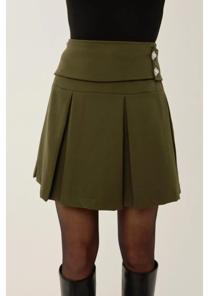 Kadın İnci Detaylı Pileli Mini Etek Green fiyatları