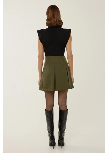 Kadın İnci Detaylı Pileli Mini Etek Green fırsatları