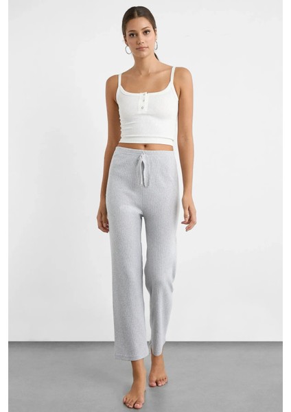 Kadın Rahat Lastikli Bel Jersey Pantolon Açık Gri