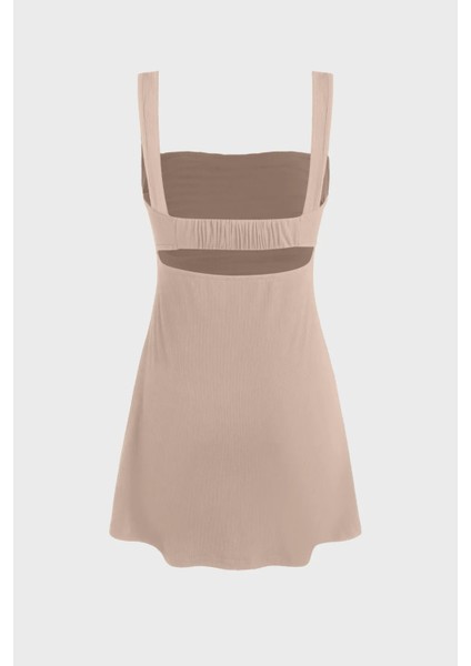 Kadın Kırışıklıklı Kare Yaka Mini Elbise Natural fiyatları