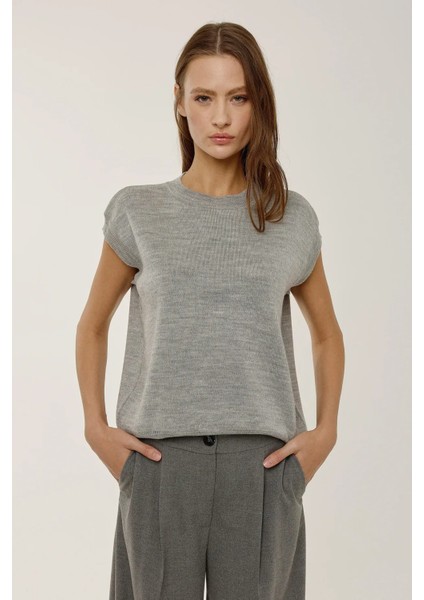 Kadın Bisiklet Yaka Triko Süveter Gri