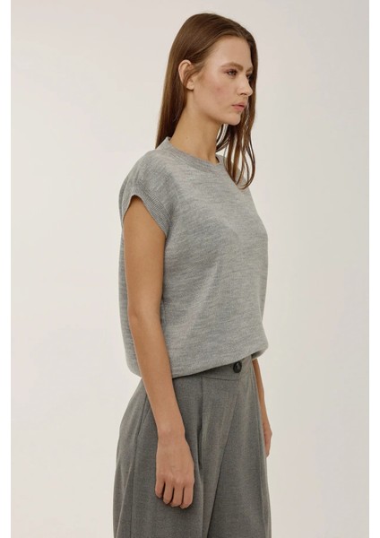 Kadın Bisiklet Yaka Triko Süveter Gri modelleri