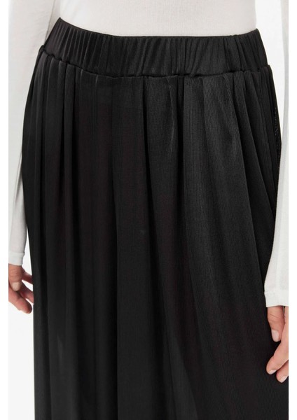 Kadın Geniş Paça Lastikli Pantolon Siyah