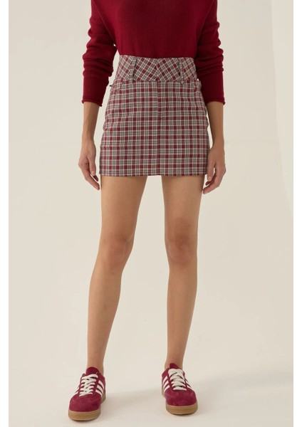 Kadın Ekose Mini Etek Red modelleri