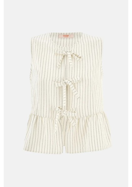 Kadın Dantel Detaylı Şeritli Kolsuz Bluz Natural fiyatları