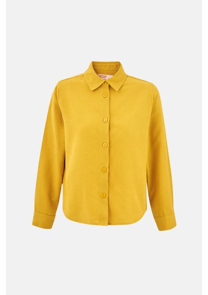 Kadın Keten Karışımlı Gömlek Kehribar Sarısı fırsatları