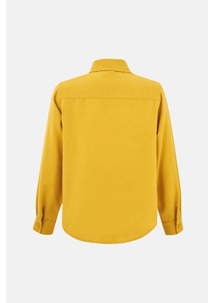 Kadın Keten Karışımlı Gömlek Kehribar Sarısı indirimleri