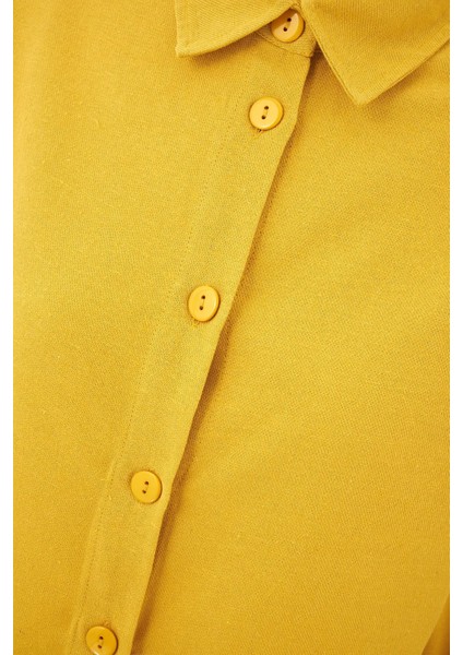 Kadın Keten Karışımlı Gömlek Kehribar Sarısı