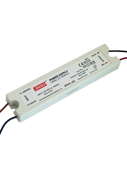 36W 12V 3A IP67 Dış Mekan Slim LED Trafo – 3 Yıl Garantili (JLV-12036PA-E) - Ince Kasa