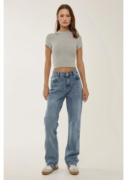 Kadın Slim Fit Triko Crop Bluz Grey fiyatları