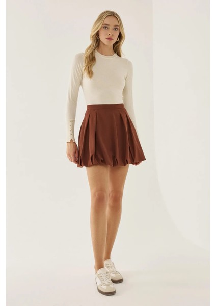Kadın Mini Balon Etek Kestane Kahvesi