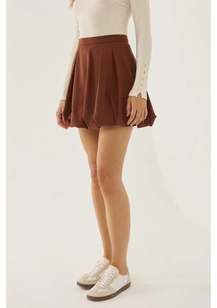 Kadın Mini Balon Etek Kestane Kahvesi modelleri