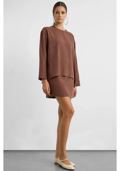 Kadın Keten Karışımı Çikolata Kahverengi Üst Kestane Kahvesi modelleri