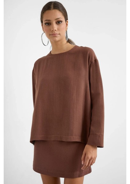Kadın Keten Karışımı Çikolata Kahverengi Üst Kestane Kahvesi