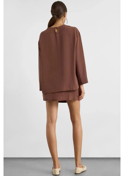 Kadın Keten Karışımı Çikolata Kahverengi Üst Kestane Kahvesi