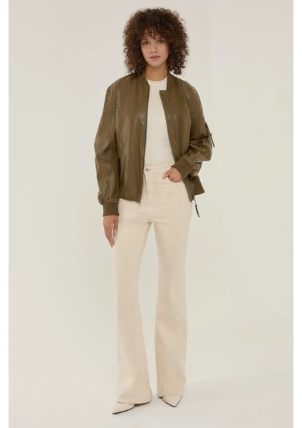 Kadın Rahat Kesim Suni Deri Ceket Yeşil