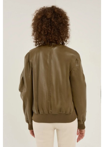 Kadın Rahat Kesim Suni Deri Ceket Yeşil indirimleri