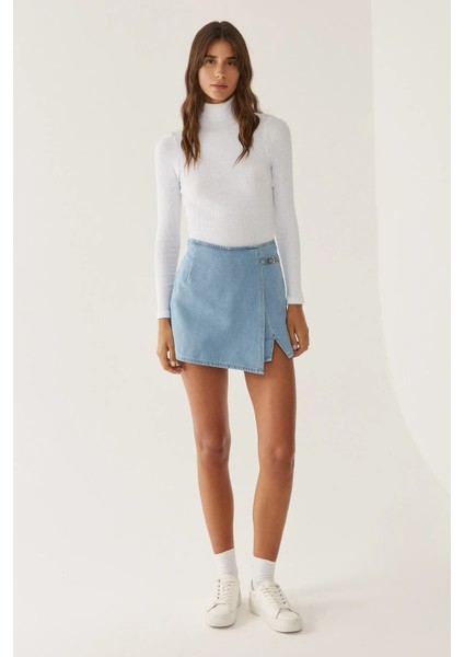 Kadın Yüksek Bel Denim Şort Etek Maya Mavisi fiyatları