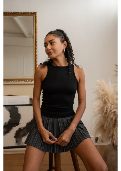 Kadın Parker Çizgili Şort Etek Grey modelleri