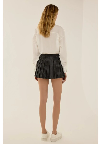 Kadın Parker Çizgili Şort Etek Grey