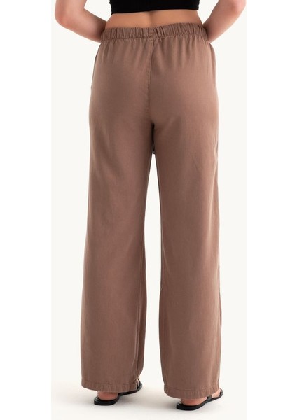 Kadın Yüksek Bel Bağcıklı Düz Bacak Pantolonlar Mocha Kahvesi fırsatları