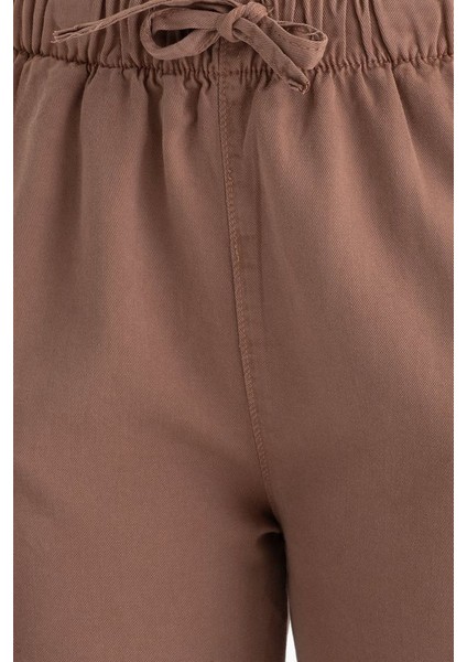 Kadın Yüksek Bel Bağcıklı Düz Bacak Pantolonlar Mocha Kahvesi indirimleri