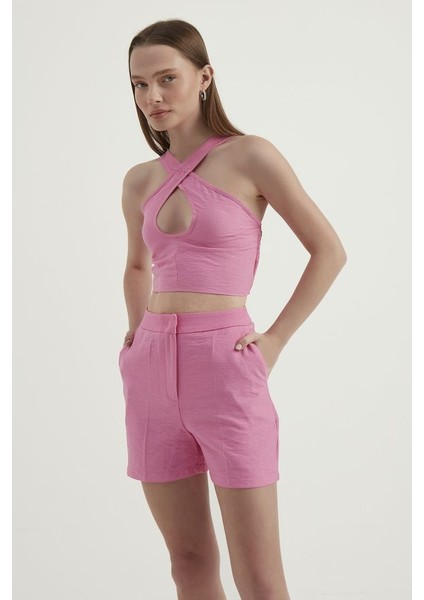 Kadın Yüksek Bel Şortlar Pink fiyatları
