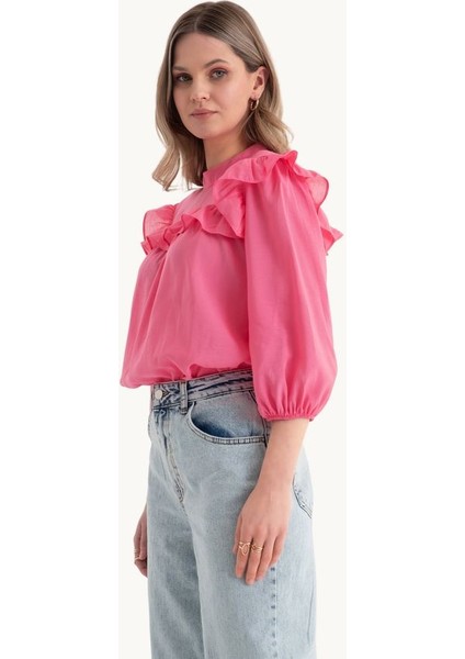 Kadın Yuvarlak Yaka Bol Bluz Kırmızı modelleri