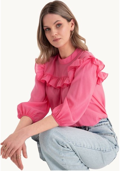Kadın Yuvarlak Yaka Bol Bluz Kırmızı indirimleri