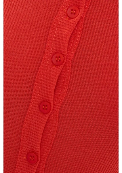 Kadın Düğme Detaylı Yuvarlak Yaka Dokuma Üst Red indirimleri