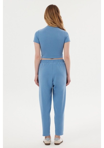 Kadın Yuvarlak Yaka Temel Crop Top Blue modelleri