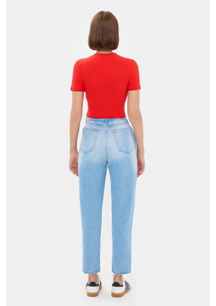 Kadın Bisiklet Yaka Temel Crop Top Kırmızı fırsatları