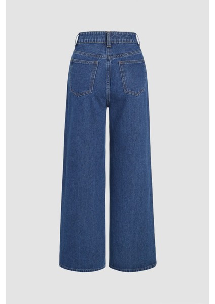 Kadın Dikiş Detaylı Wide Leg Kot Pantolon Maya Mavisi modelleri