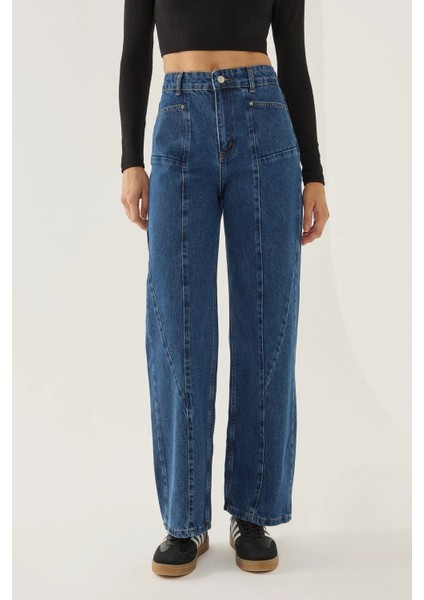 Kadın Dikiş Detaylı Wide Leg Kot Pantolon Maya Mavisi fırsatları