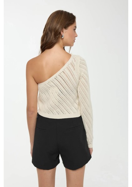 Kadın Tek Kollu Triko Üst White