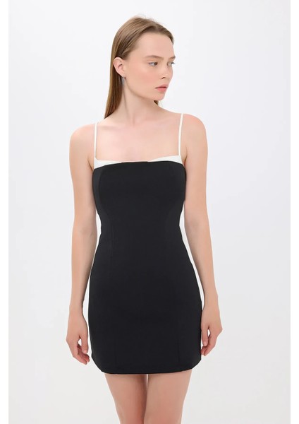 Kadın Detaylı İnce Askılı Mini Elbise Siyah fiyatları
