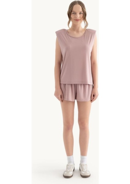 Kadın Yuvarlak Yakalı Ham Kenar Kolsuz Tank Top Pink modelleri