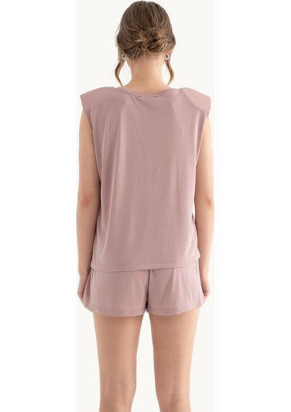 Kadın Yuvarlak Yakalı Ham Kenar Kolsuz Tank Top Pink fırsatları