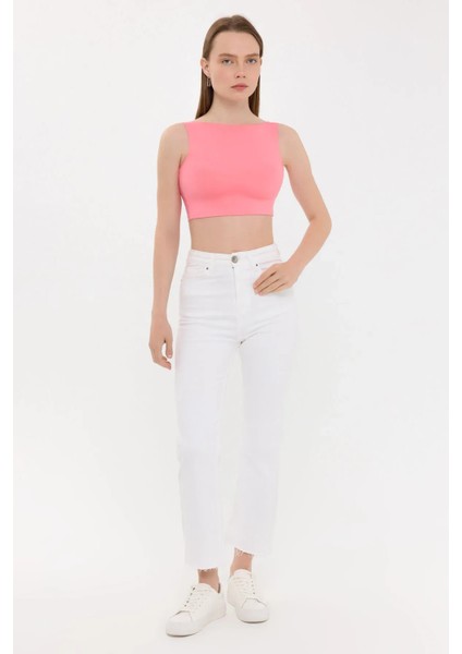 Kadın Sıfır Kollu Yuvarlak Yakalı Sırt Detaylı Bluz Pink fiyatları