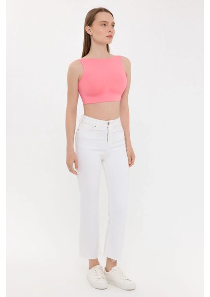 Kadın Sıfır Kollu Yuvarlak Yakalı Sırt Detaylı Bluz Pink modelleri