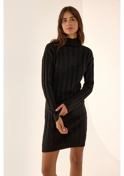 Kadın Dokulu Triko Mini Elbise Black