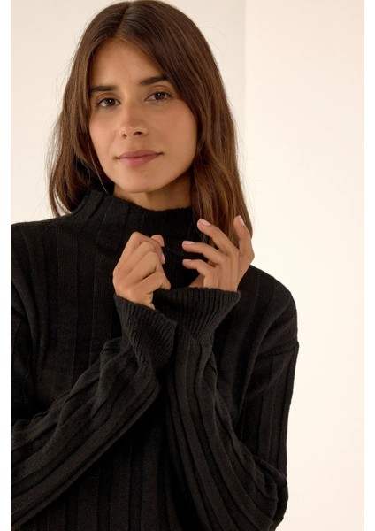 Kadın Dokulu Triko Mini Elbise Black fiyatları