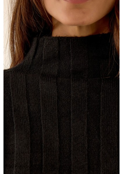 Kadın Dokulu Triko Mini Elbise Black