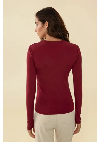 Kadın Bisiklet Yaka Basic Uzun Kollu Body Red fırsatları